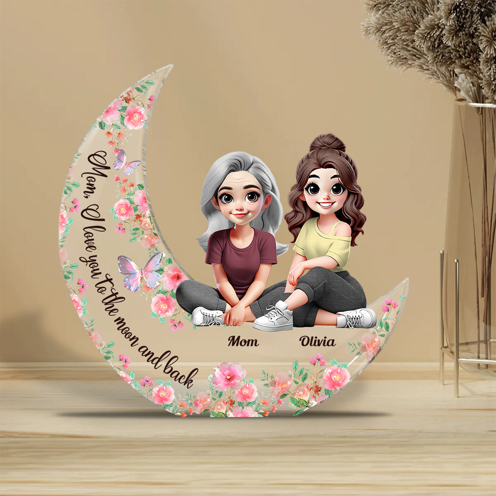 Je t'aime jusqu'à la lune et retour - Plaque acrylique personnalisée pour maman