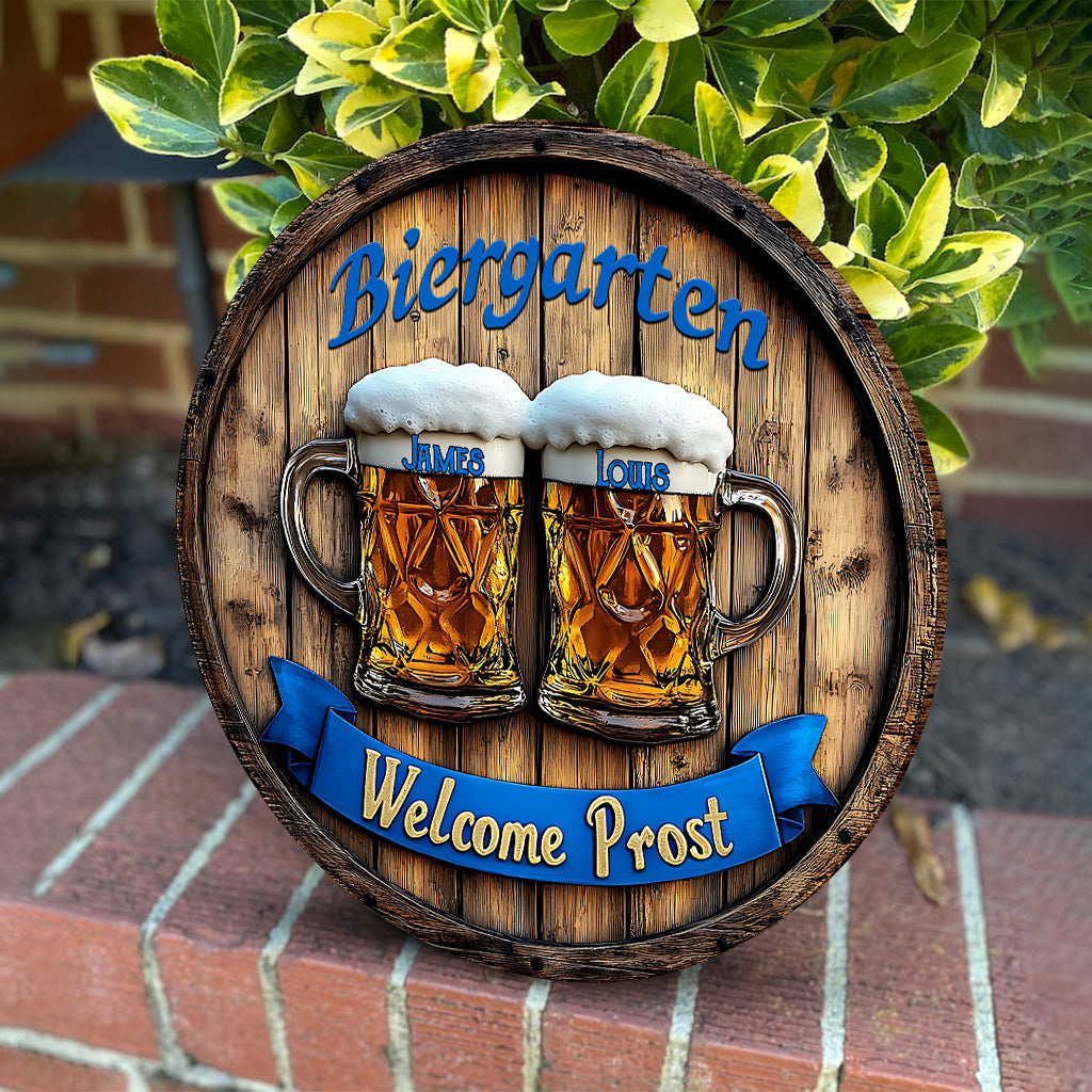 Biergarten - Personalized Beer Round Wood Sign
