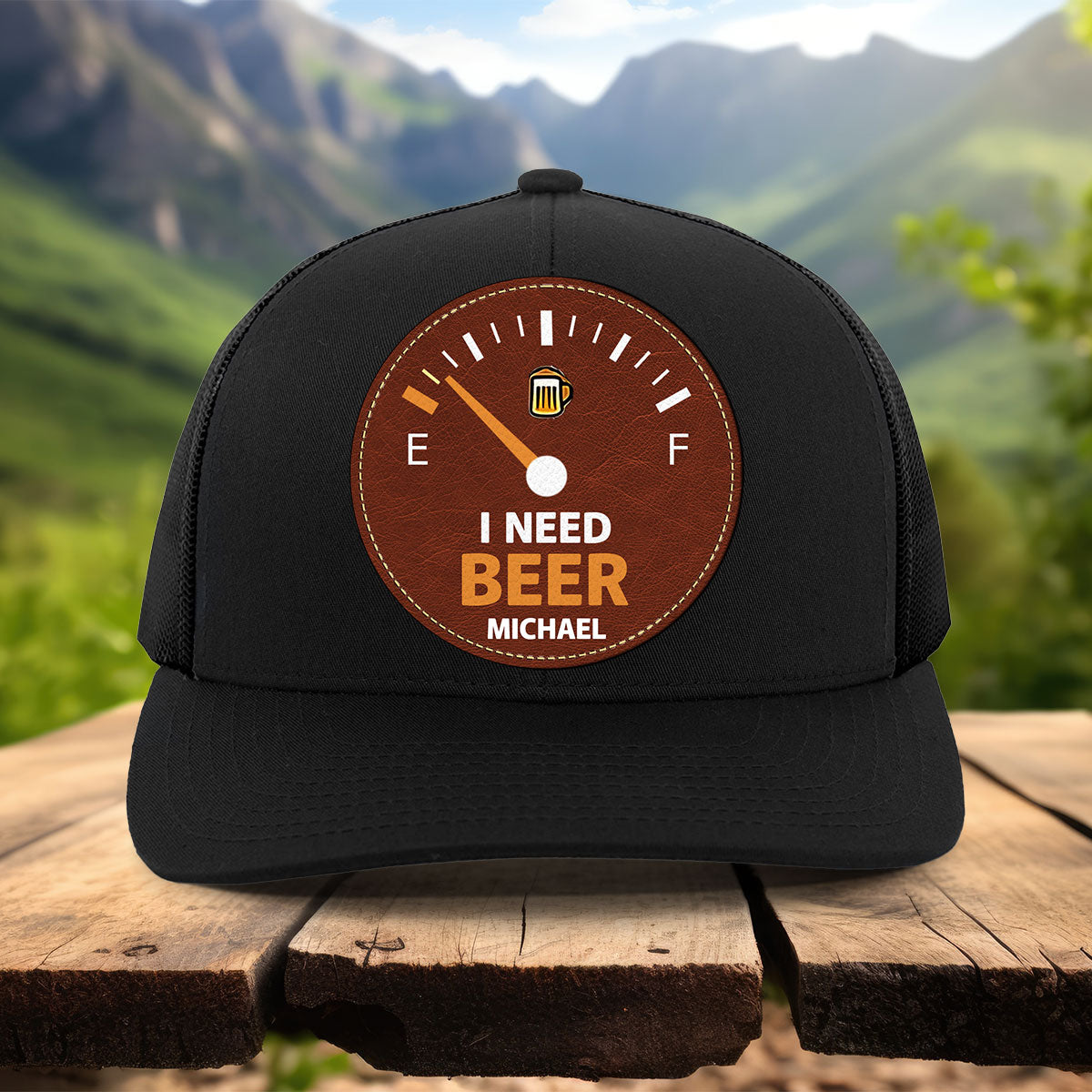 J'ai besoin de bière - Chapeau personnalisé avec écusson en cuir et patch bière