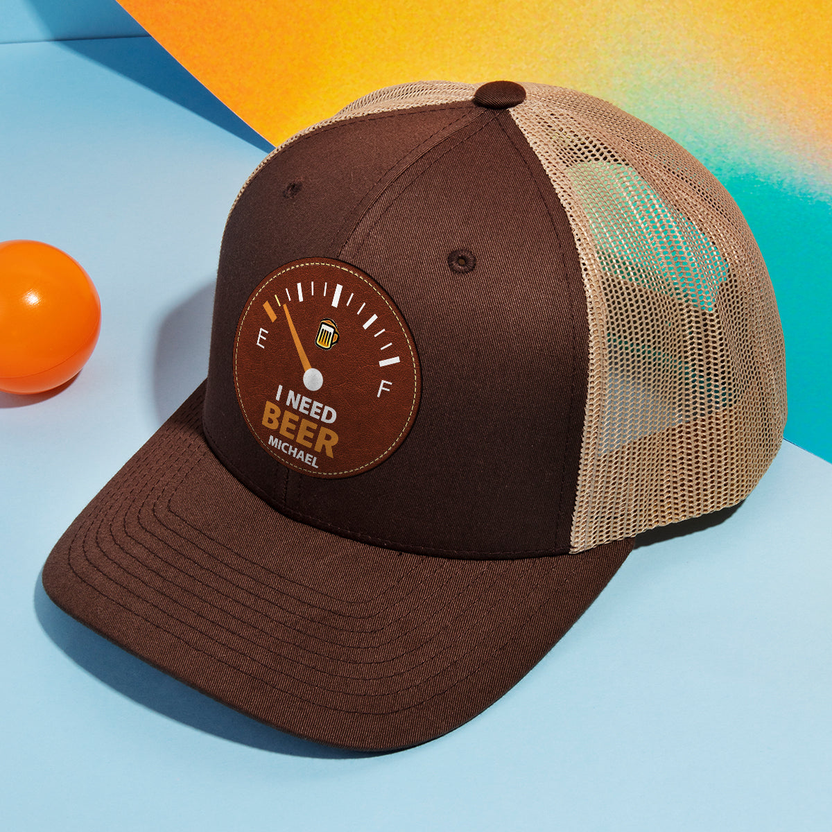 J'ai besoin de bière - Chapeau personnalisé avec écusson en cuir et patch bière