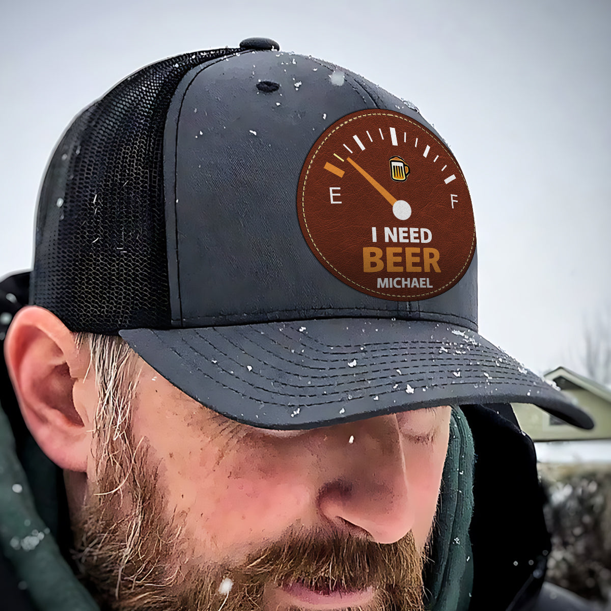 J'ai besoin de bière - Chapeau personnalisé avec écusson en cuir et patch bière