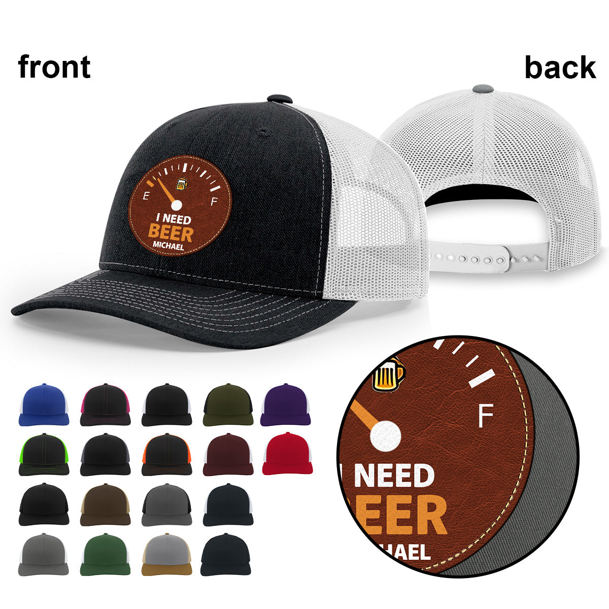 J'ai besoin de bière - Chapeau personnalisé avec écusson en cuir et patch bière