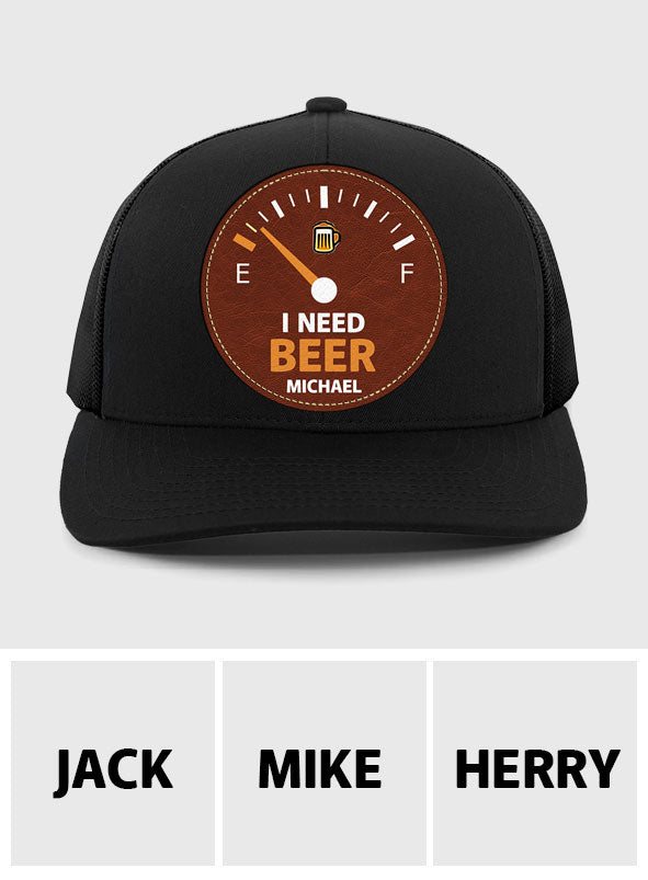 J'ai besoin de bière - Chapeau personnalisé avec écusson en cuir et patch bière