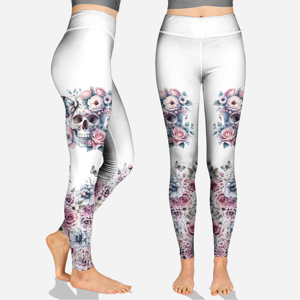 Tête de mort florale - Sweat à capuche et leggings personnalisés avec tête de mort