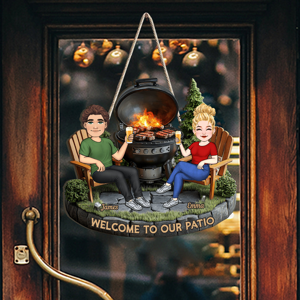 Welcome To Our Patio - Personalized Couple Custom Shaped Wood Sign