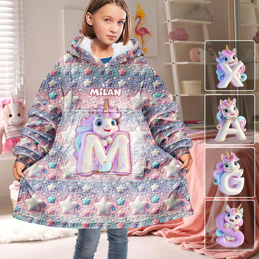Licorne mignonne - Couverture à capuche personnalisée pour enfant