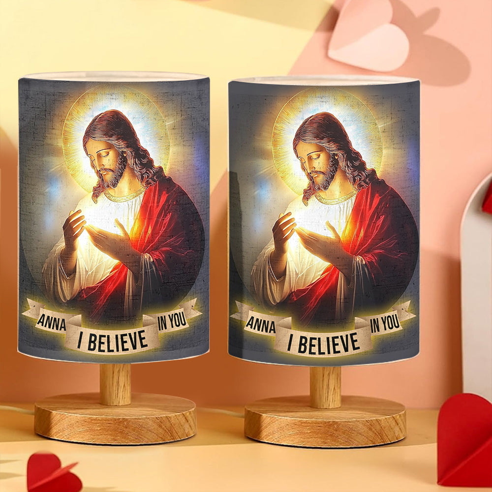 Je crois en toi - Lampe de table chrétienne personnalisée avec pied en bois
