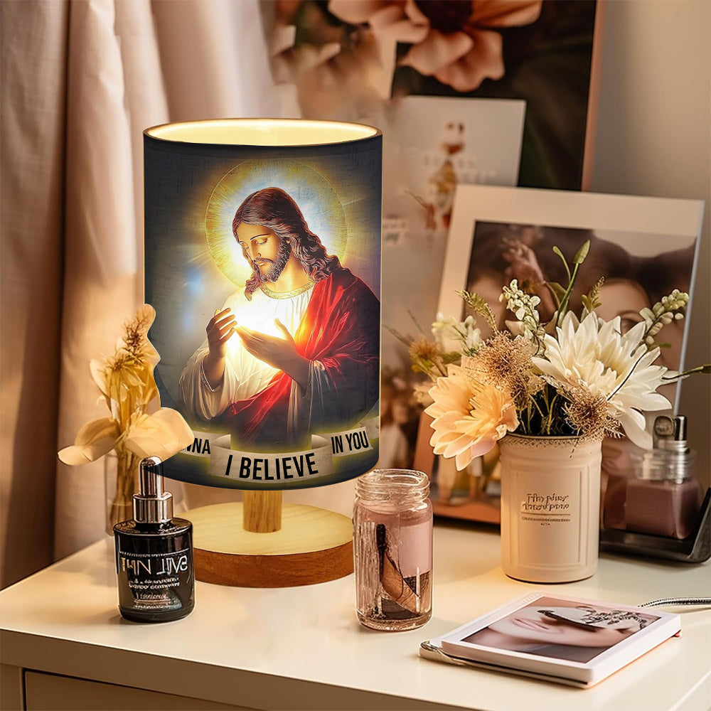 Je crois en toi - Lampe de table chrétienne personnalisée avec pied en bois