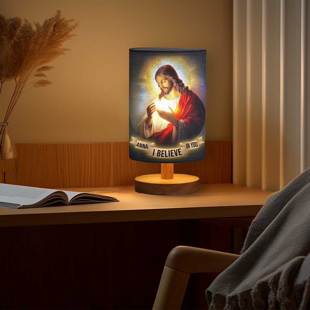 Je crois en toi - Lampe de table chrétienne personnalisée avec pied en bois