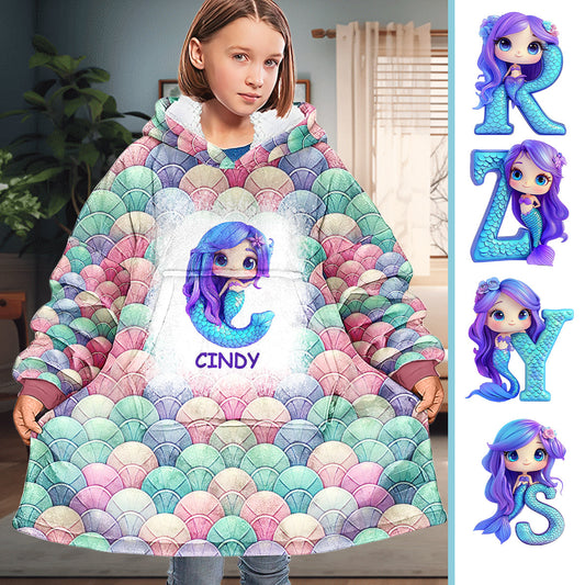 Mignonne sirène - Couverture à capuche personnalisée pour enfant