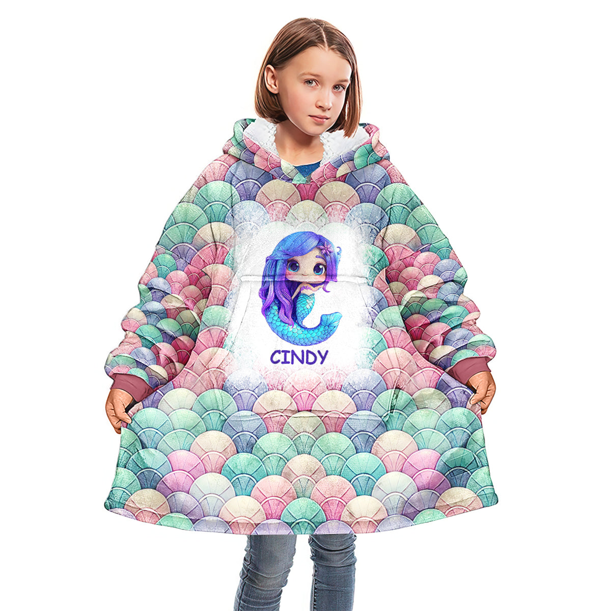 Cute Mermaid - Personalized Kid Blanket Hoodie