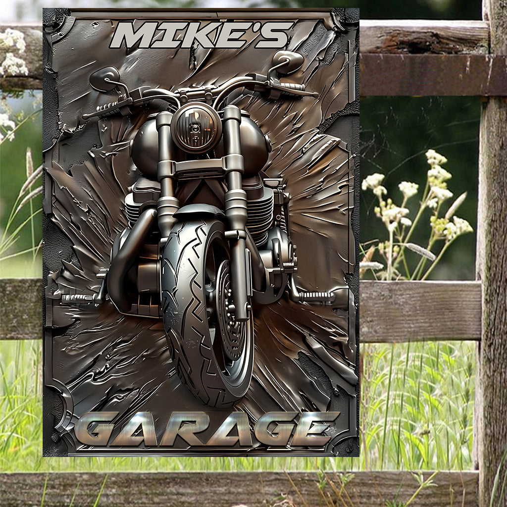 Vintage Motorcycle - Personalized Biker Rectangle Metal Sign