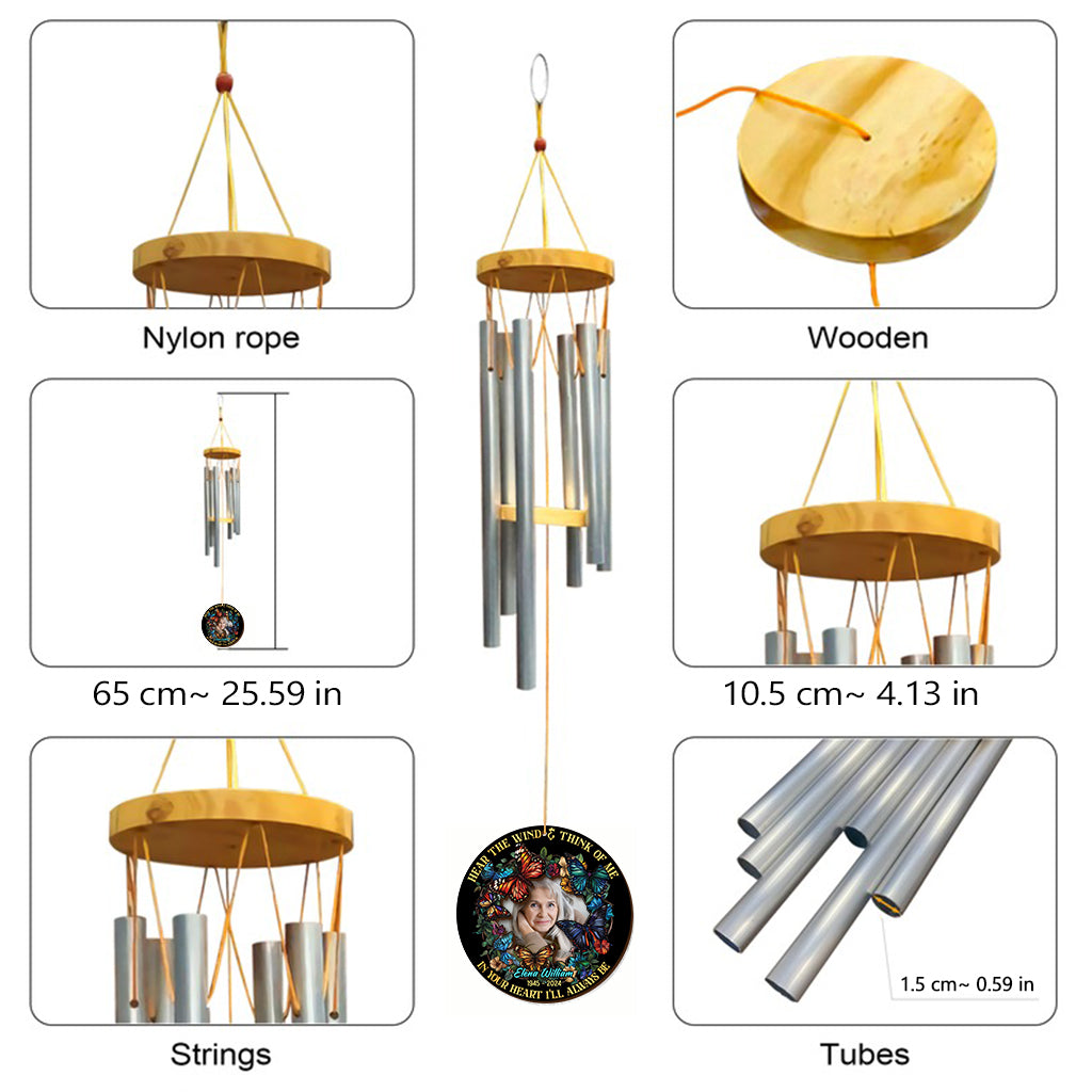Écoutez le vent et pensez à moi - Carillon éolien commémoratif personnalisé