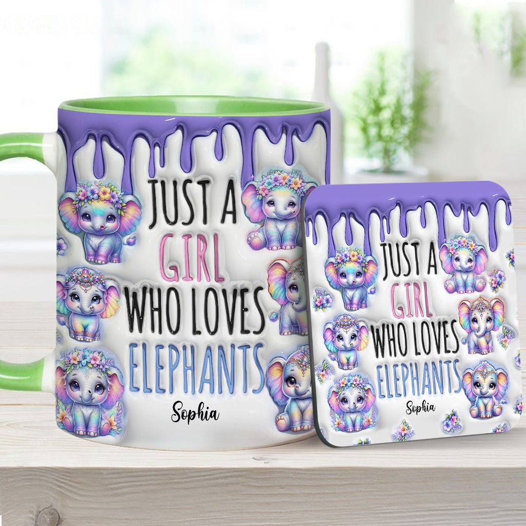 Mug personnalisé « Juste une fille qui aime les éléphants » avec motif éléphant