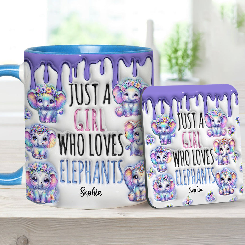 Mug personnalisé « Juste une fille qui aime les éléphants » avec motif éléphant