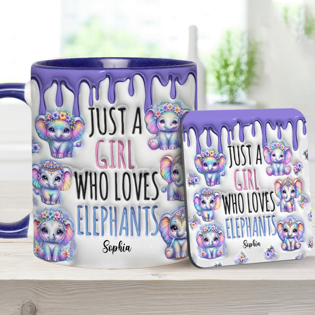 Mug personnalisé « Juste une fille qui aime les éléphants » avec motif éléphant