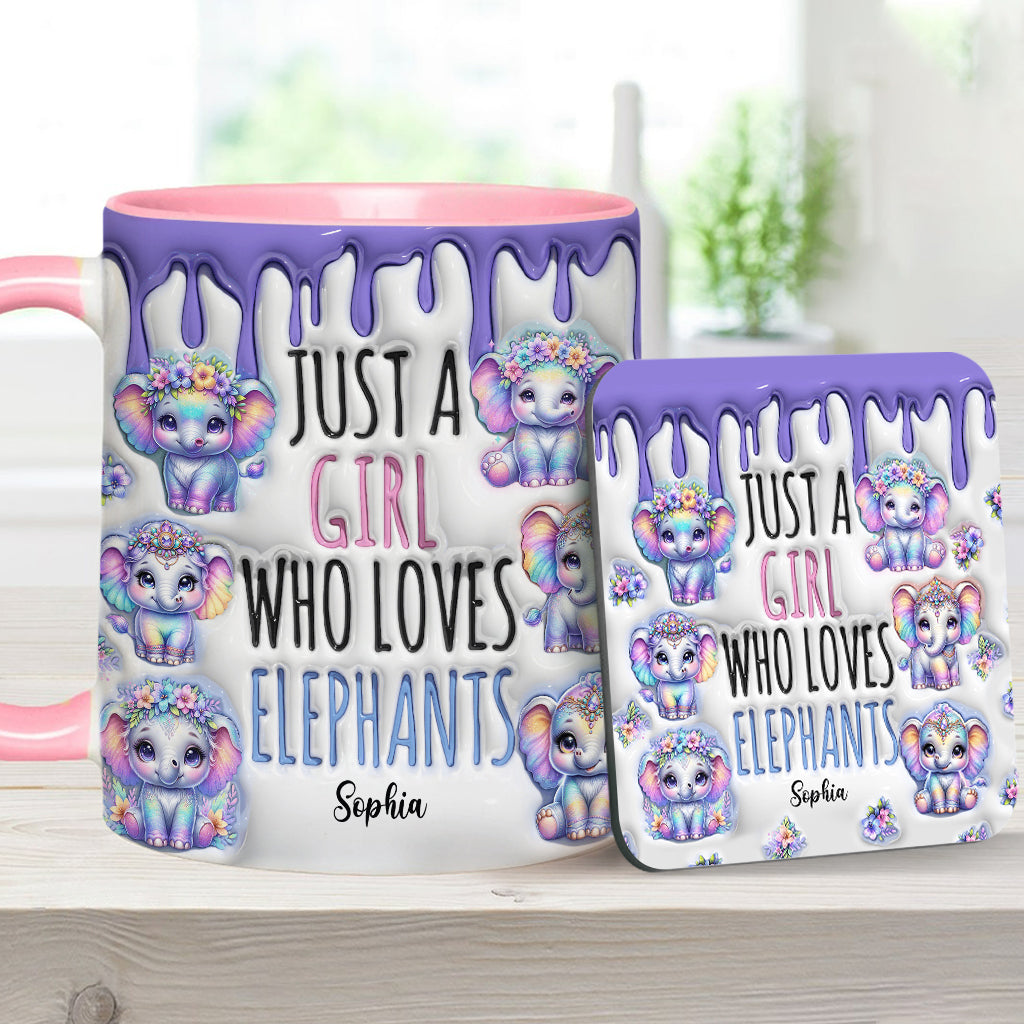 Mug personnalisé « Juste une fille qui aime les éléphants » avec motif éléphant