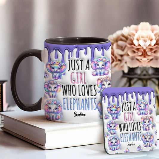 Mug personnalisé « Juste une fille qui aime les éléphants » avec motif éléphant
