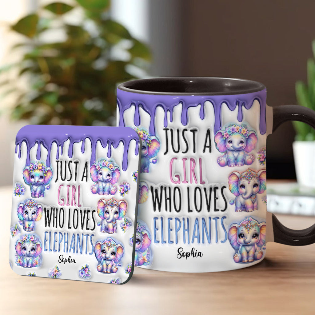 Mug personnalisé « Juste une fille qui aime les éléphants » avec motif éléphant