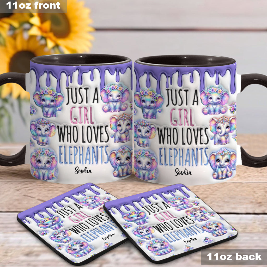 Mug personnalisé « Juste une fille qui aime les éléphants » avec motif éléphant