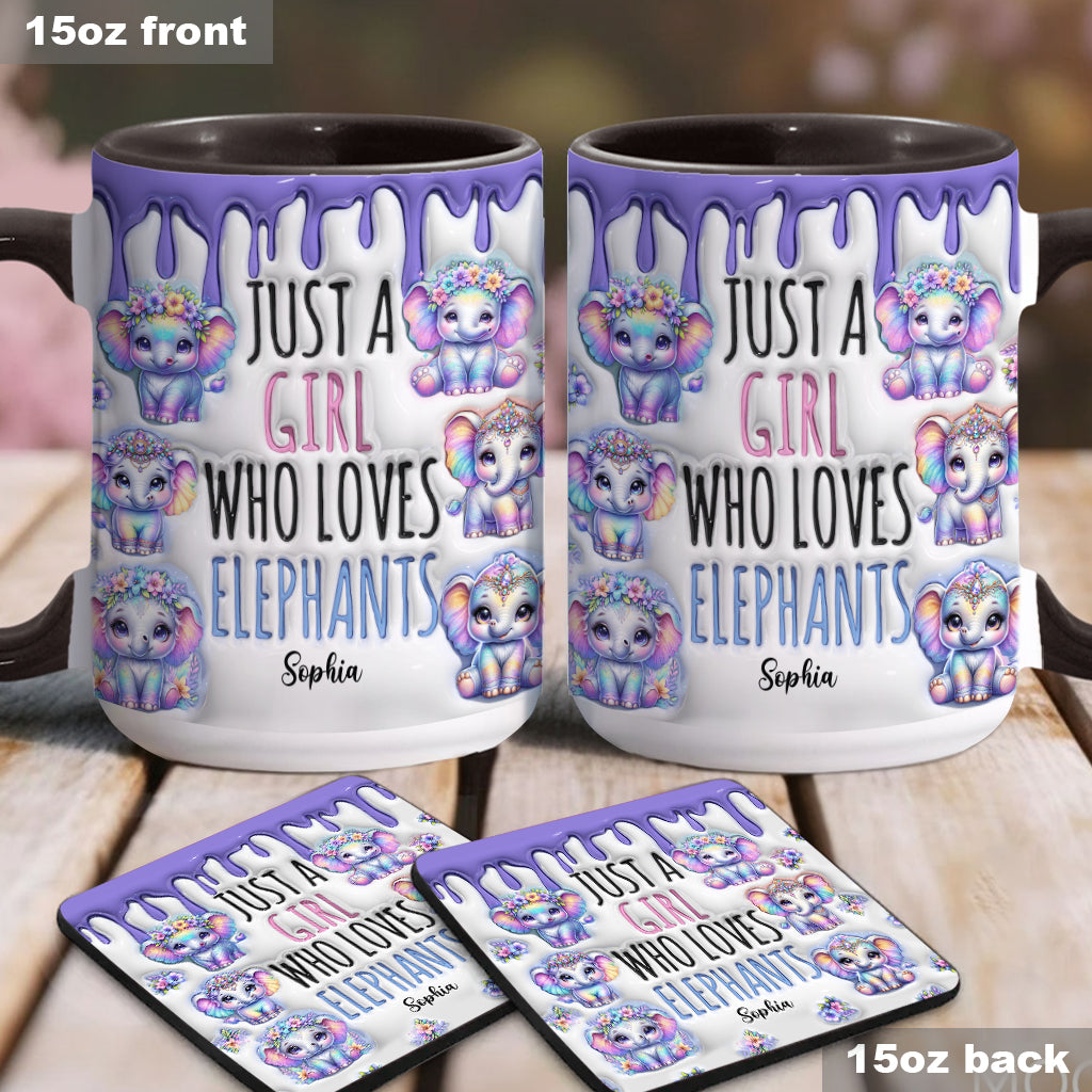 Mug personnalisé « Juste une fille qui aime les éléphants » avec motif éléphant