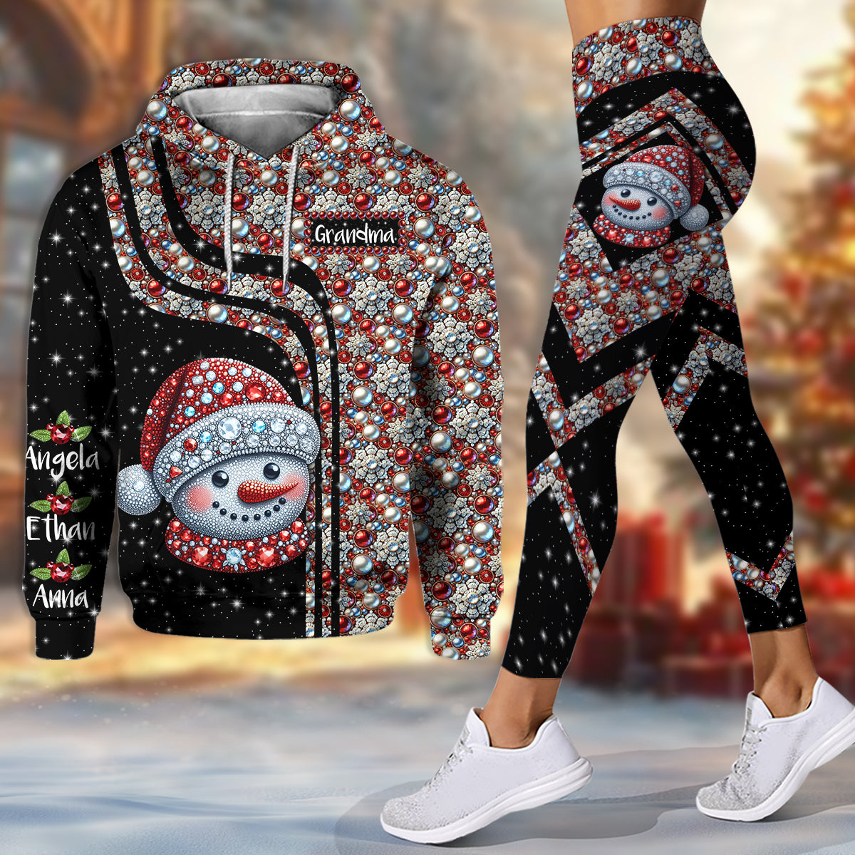 Grand-mère Bonhomme de Neige - Sweat à capuche et legging personnalisés Grand-mère