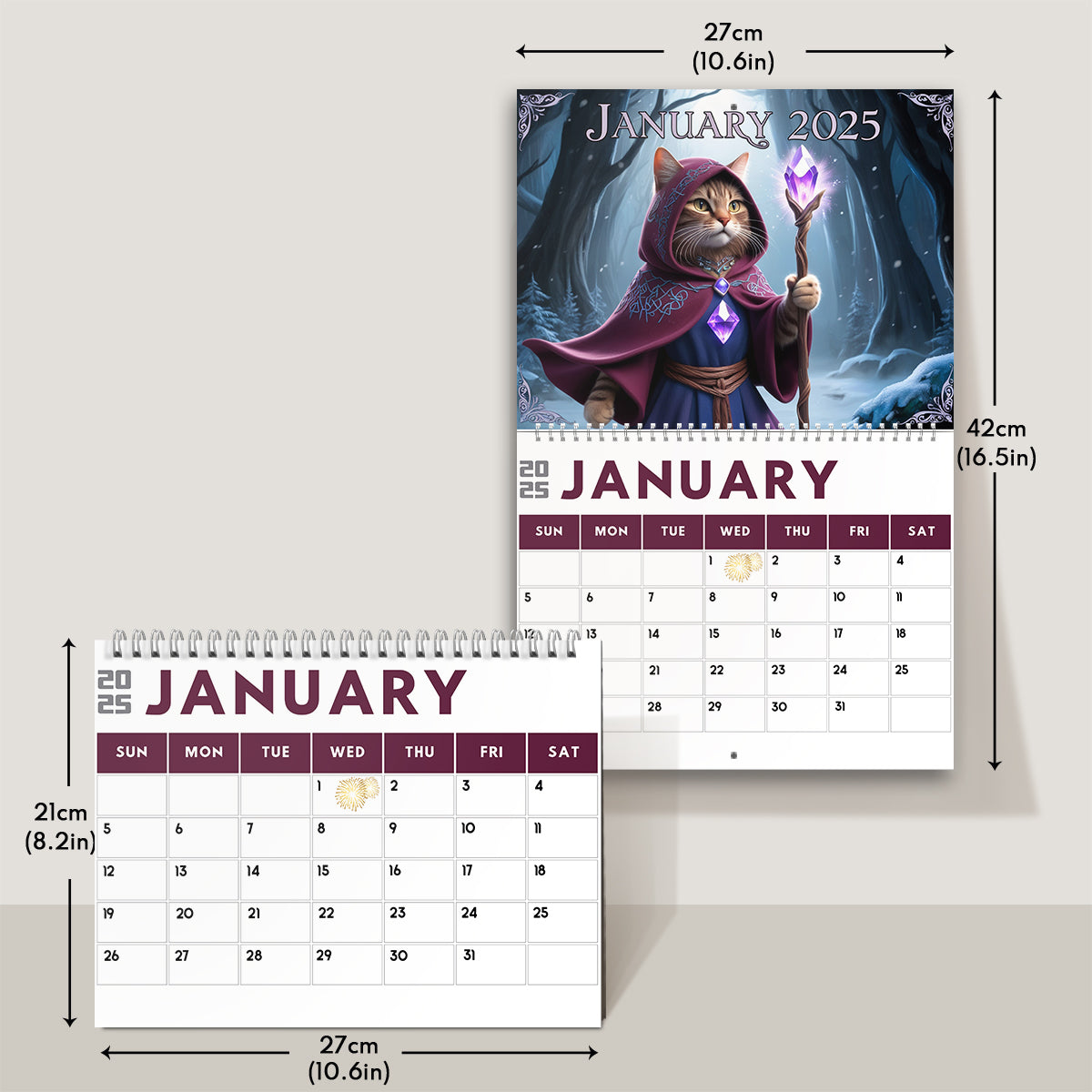 Quest Cat 2025 - Calendrier mural et de bureau personnalisé avec des chats