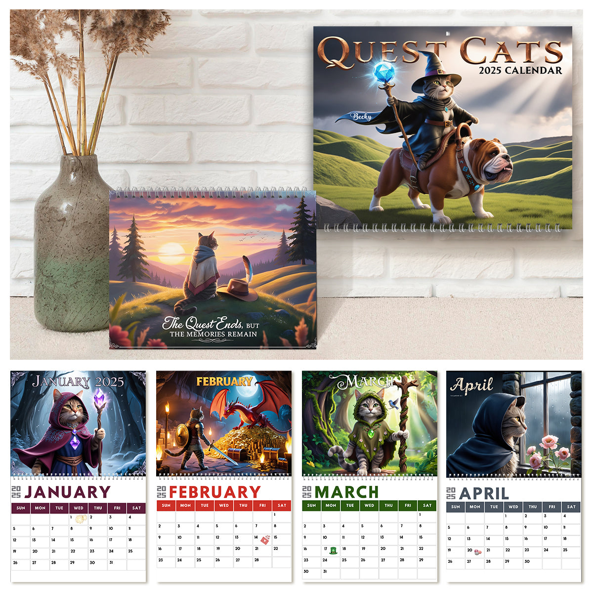 Quest Cat 2025 - Calendrier mural et de bureau personnalisé avec des chats