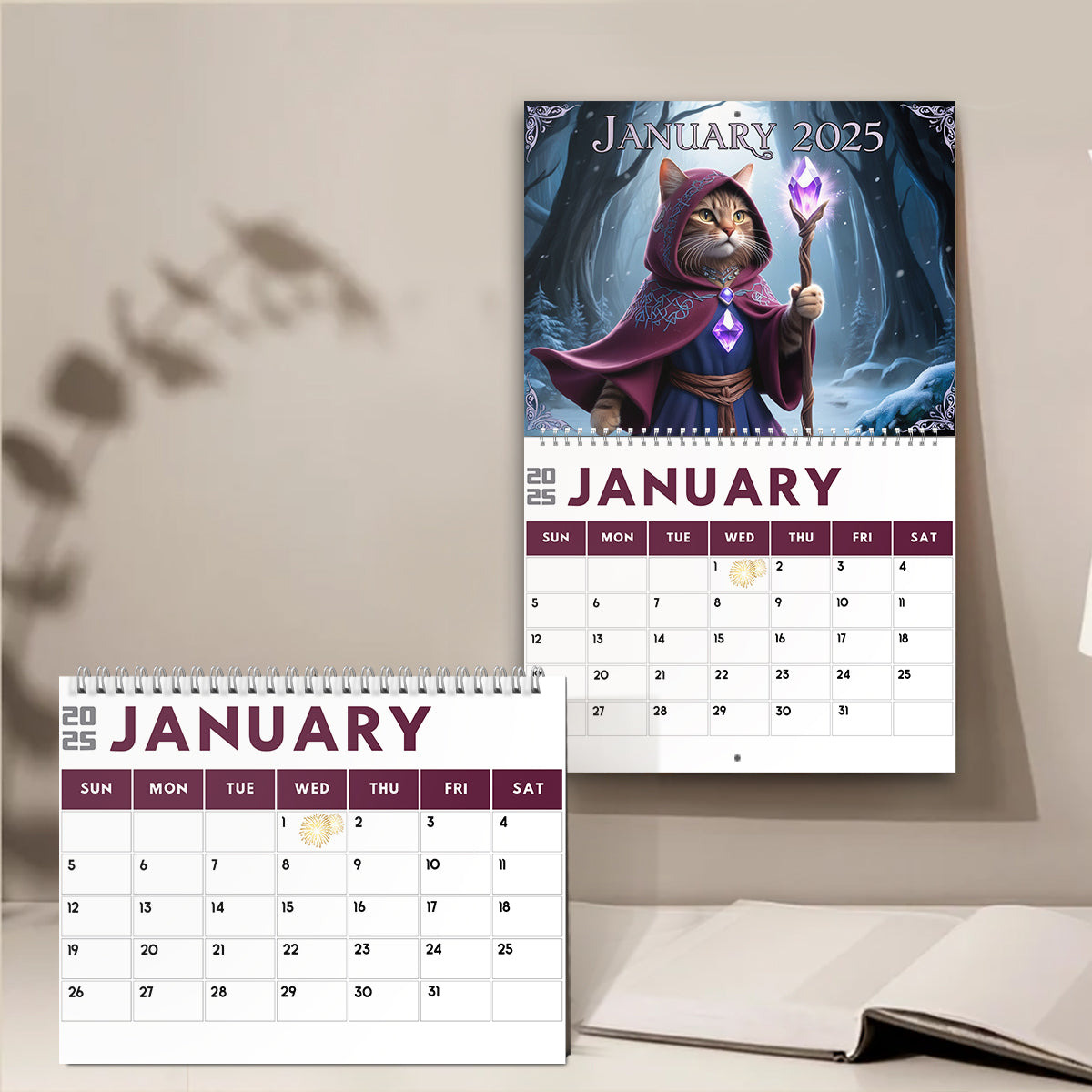 Quest Cat 2025 - Calendrier mural et de bureau personnalisé avec des chats