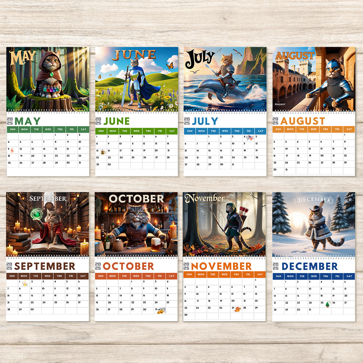 Quest Cat 2025 - Calendrier mural et de bureau personnalisé avec des chats