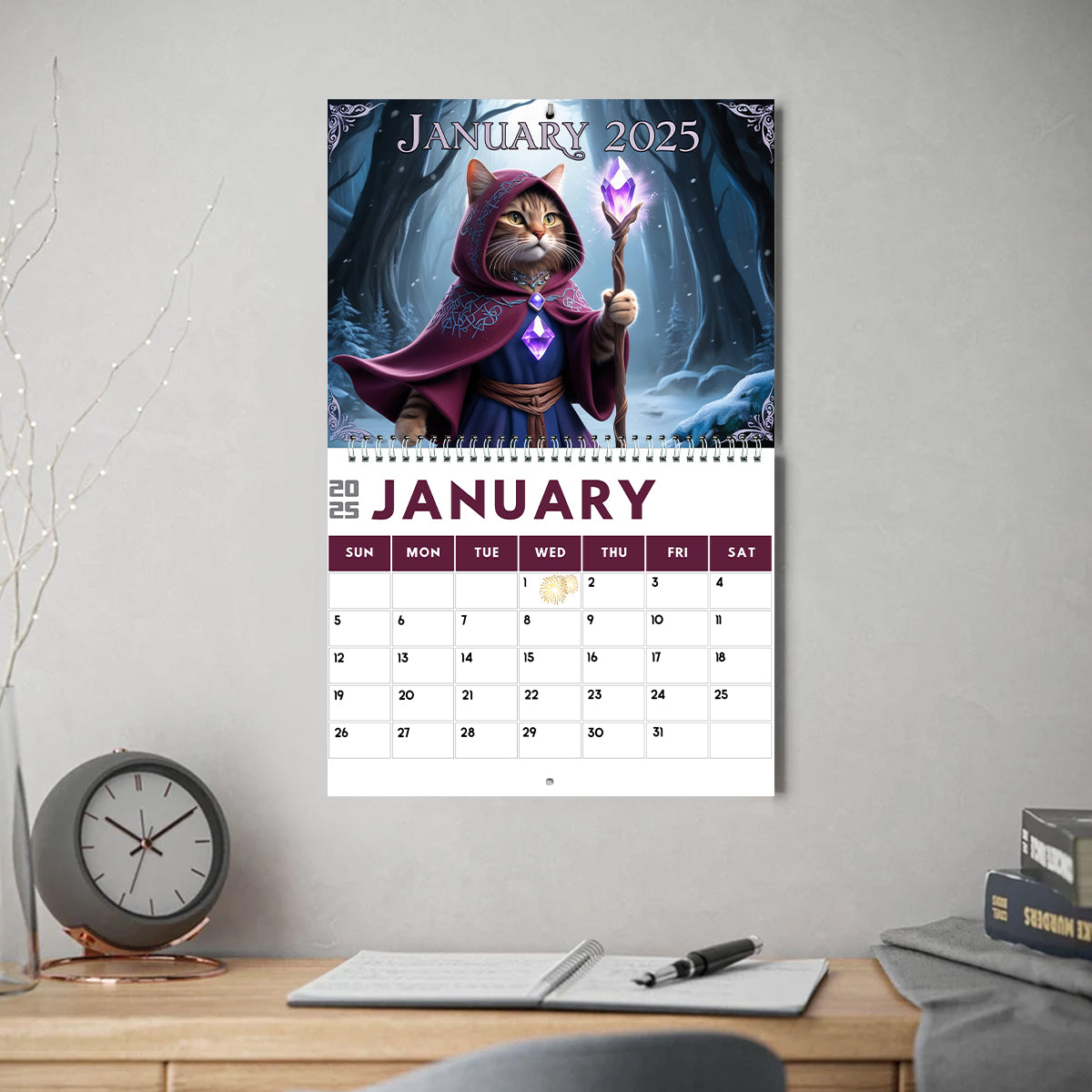 Quest Cat 2025 - Calendrier mural et de bureau personnalisé avec des chats