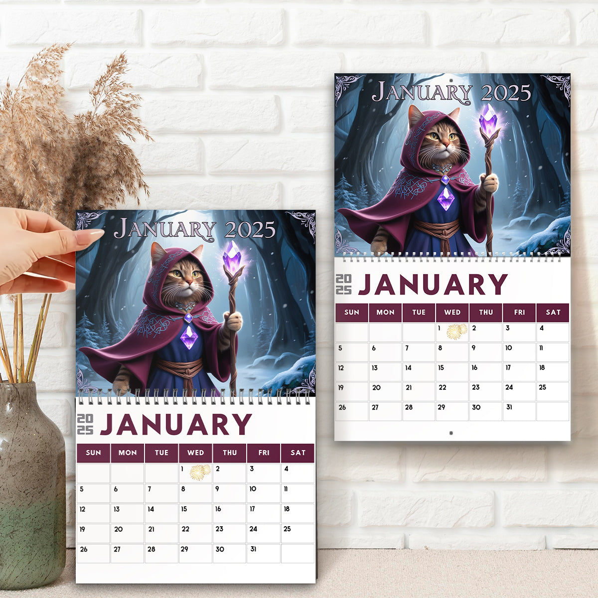 Quest Cat 2025 - Calendrier mural et de bureau personnalisé avec des chats