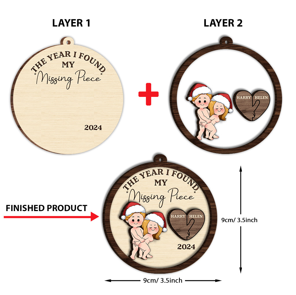 L'année où j'ai trouvé ma « pièce manquante » - Ornement en bois personnalisé à deux niveaux pour couple