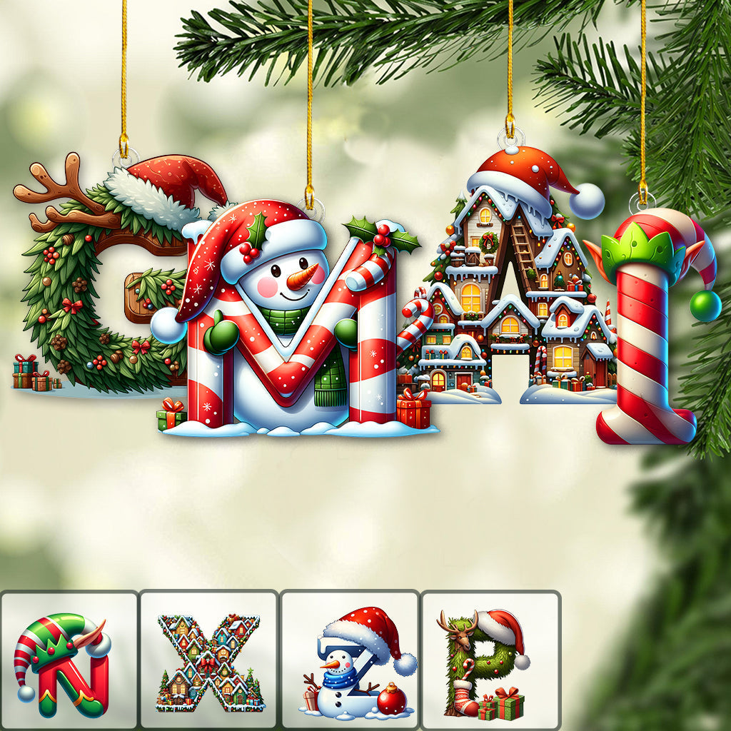 Lettre de l'alphabet de Noël avec les noms de la famille - Ornement familial personnalisé