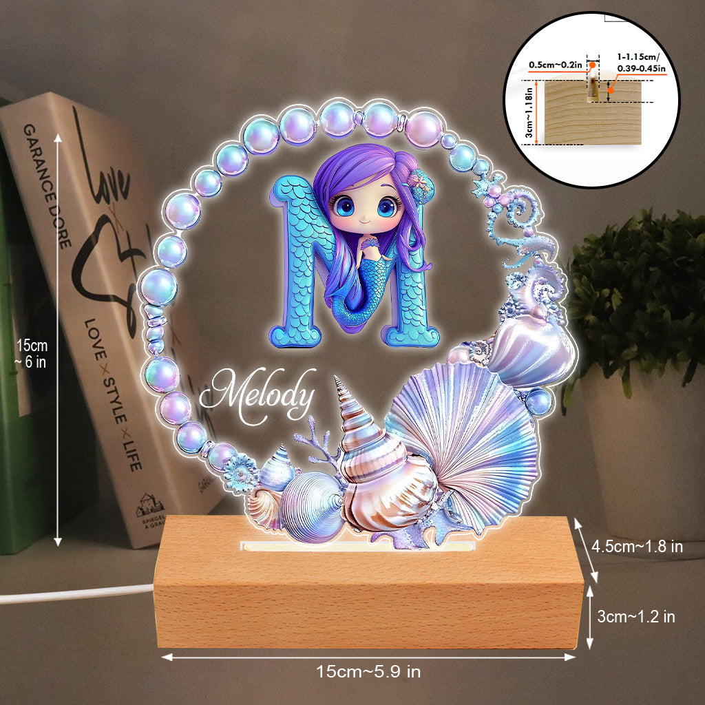 Ocean Pearl Wreath Mermaid Letter - Personalized Kid Shaped Plaque Light Base
