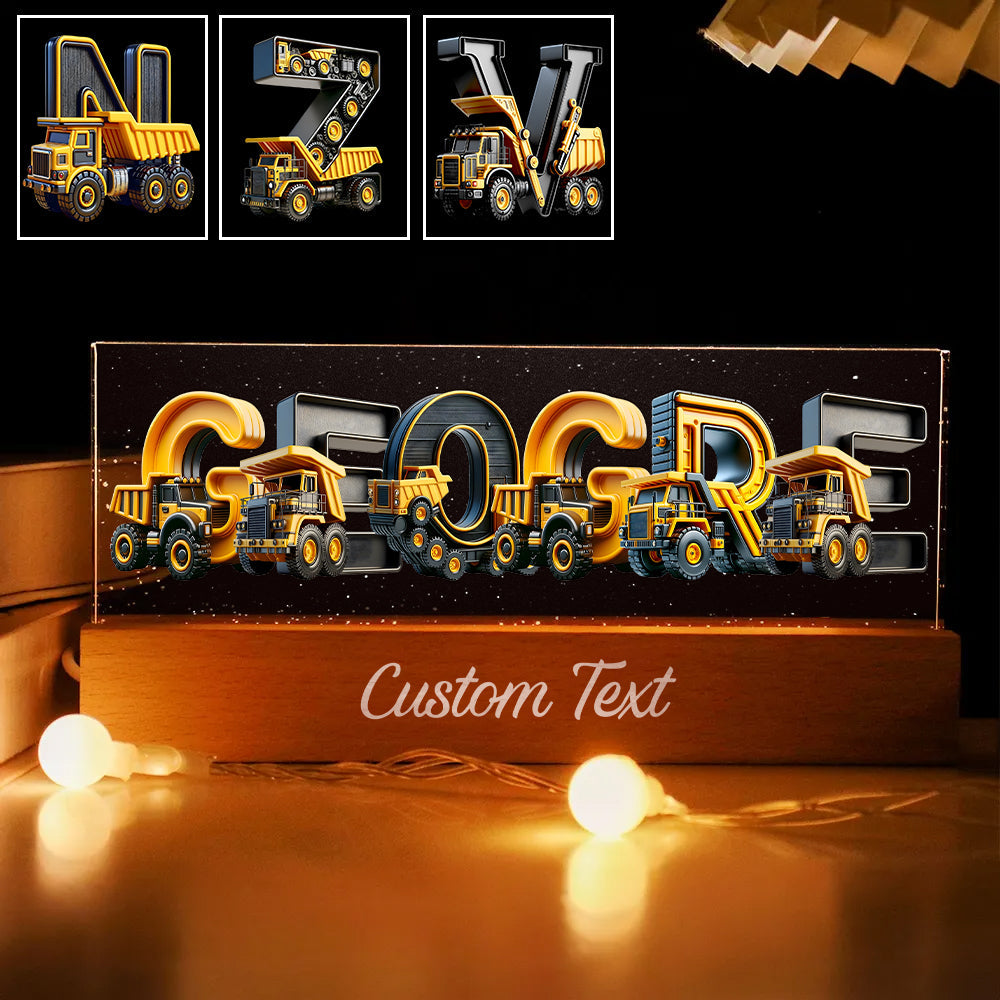 Construction Vehicles Name Light - Personalized Kid Custom LED Night Light
