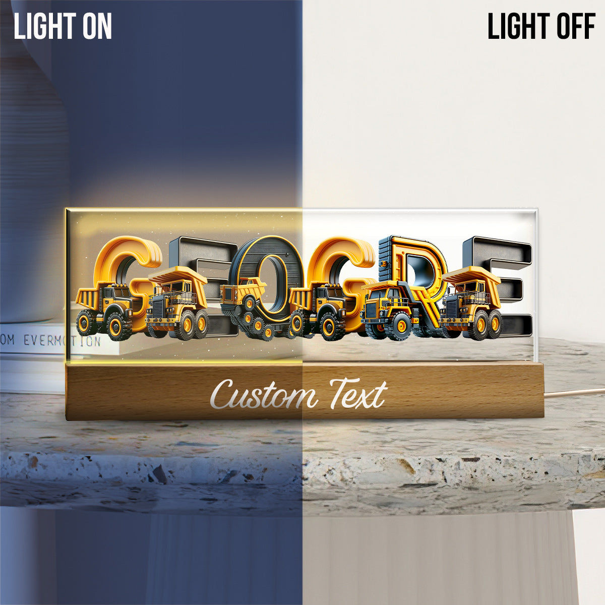 Construction Vehicles Name Light - Personalized Kid Custom LED Night Light