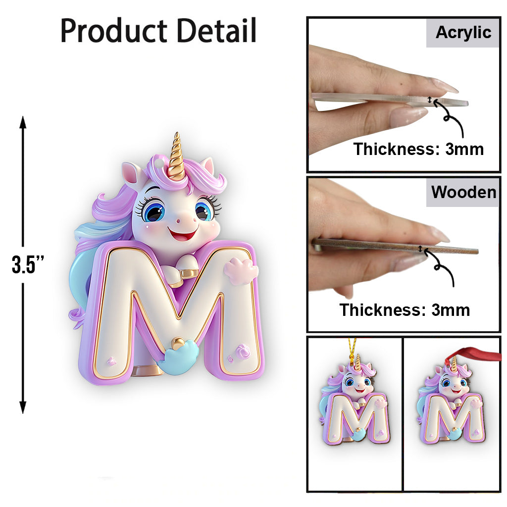 Ornement lettre licorne mignon - Ornement personnalisé pour enfant