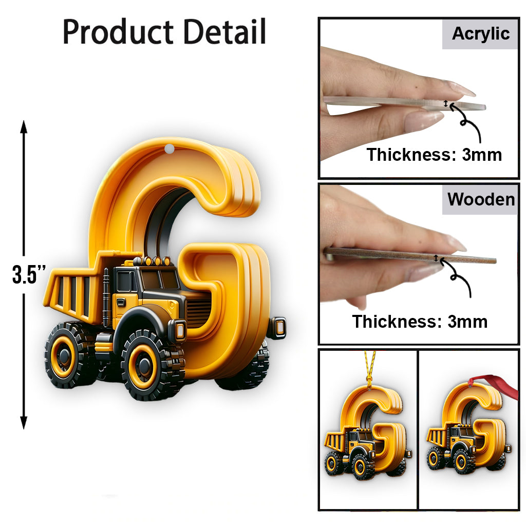 Construction Vehicles Letter Ornament - Personalized Kid Ornament