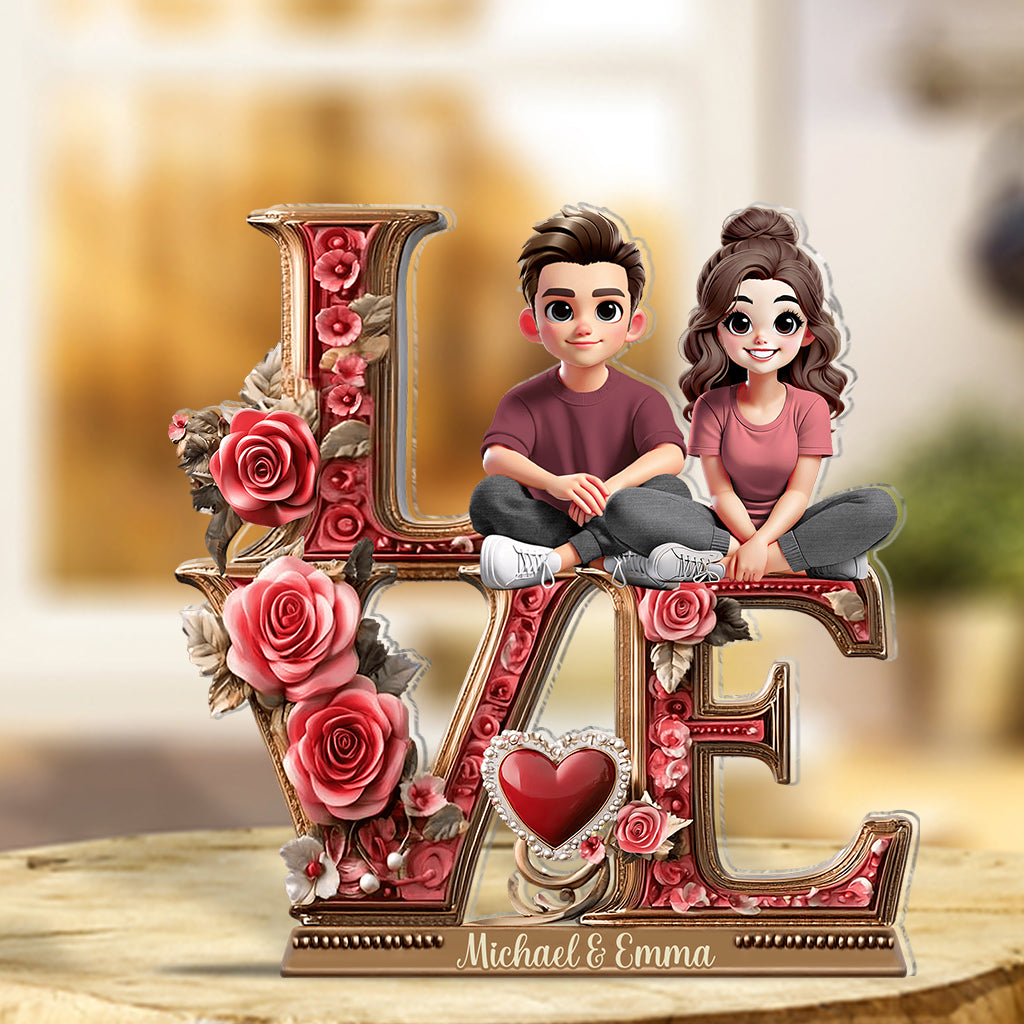 L'amour entre nous - Plaque acrylique personnalisée pour couple, en forme de pièce unique
