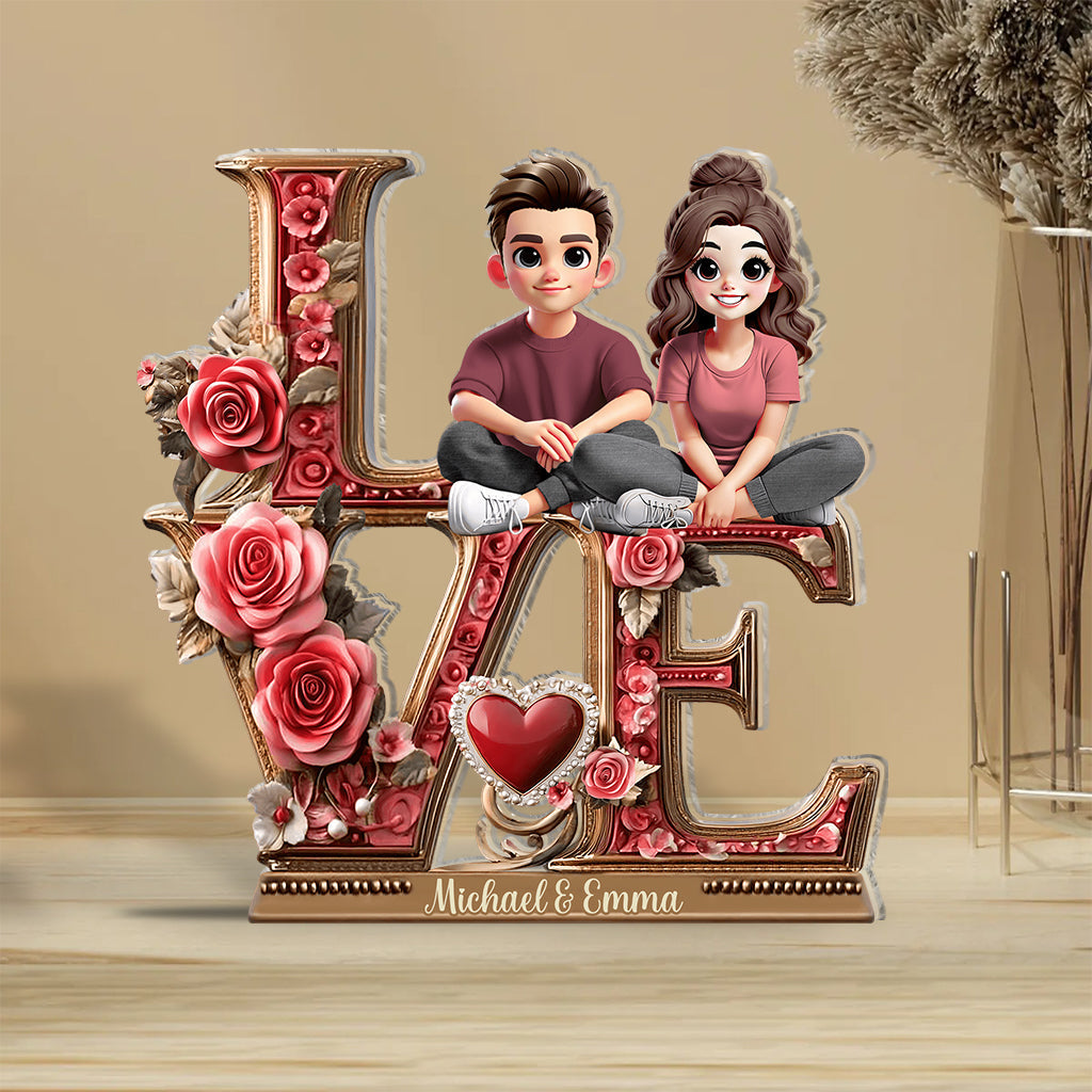 L'amour entre nous - Plaque acrylique personnalisée pour couple, en forme de pièce unique
