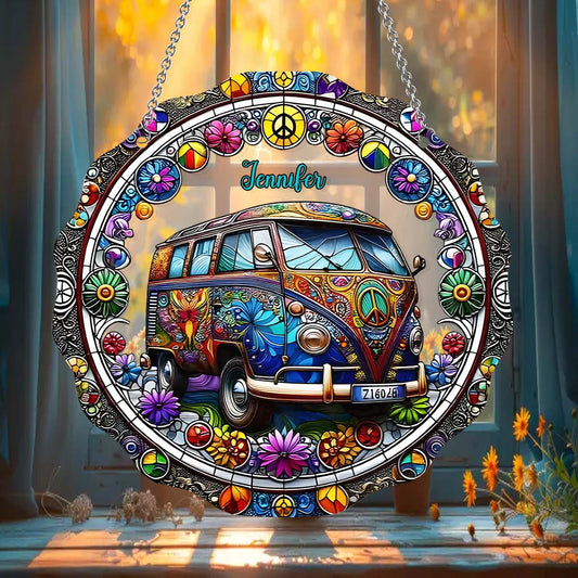 Cool Caravan - Ornement attrape-soleil hippie personnalisé à suspendre à la fenêtre