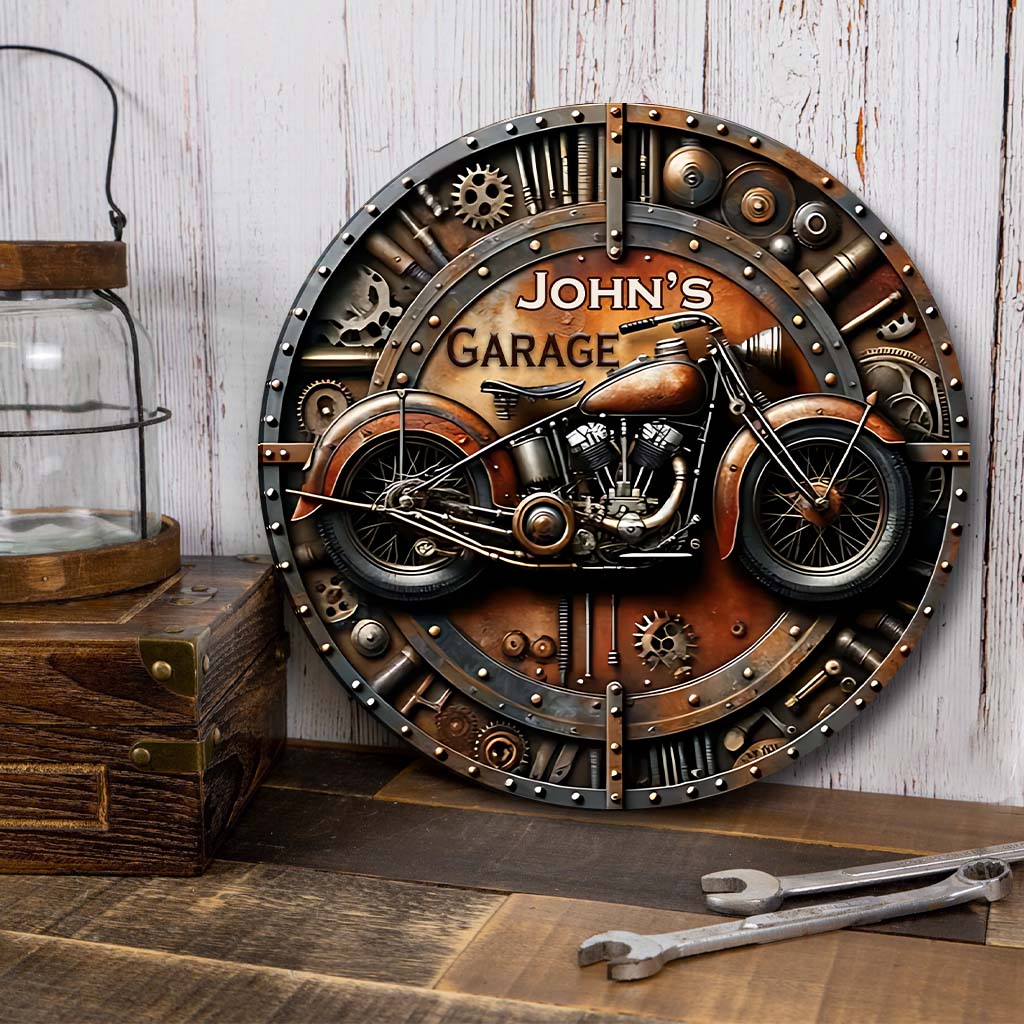 Awesome Biker - Personalized Biker Round Metal Sign