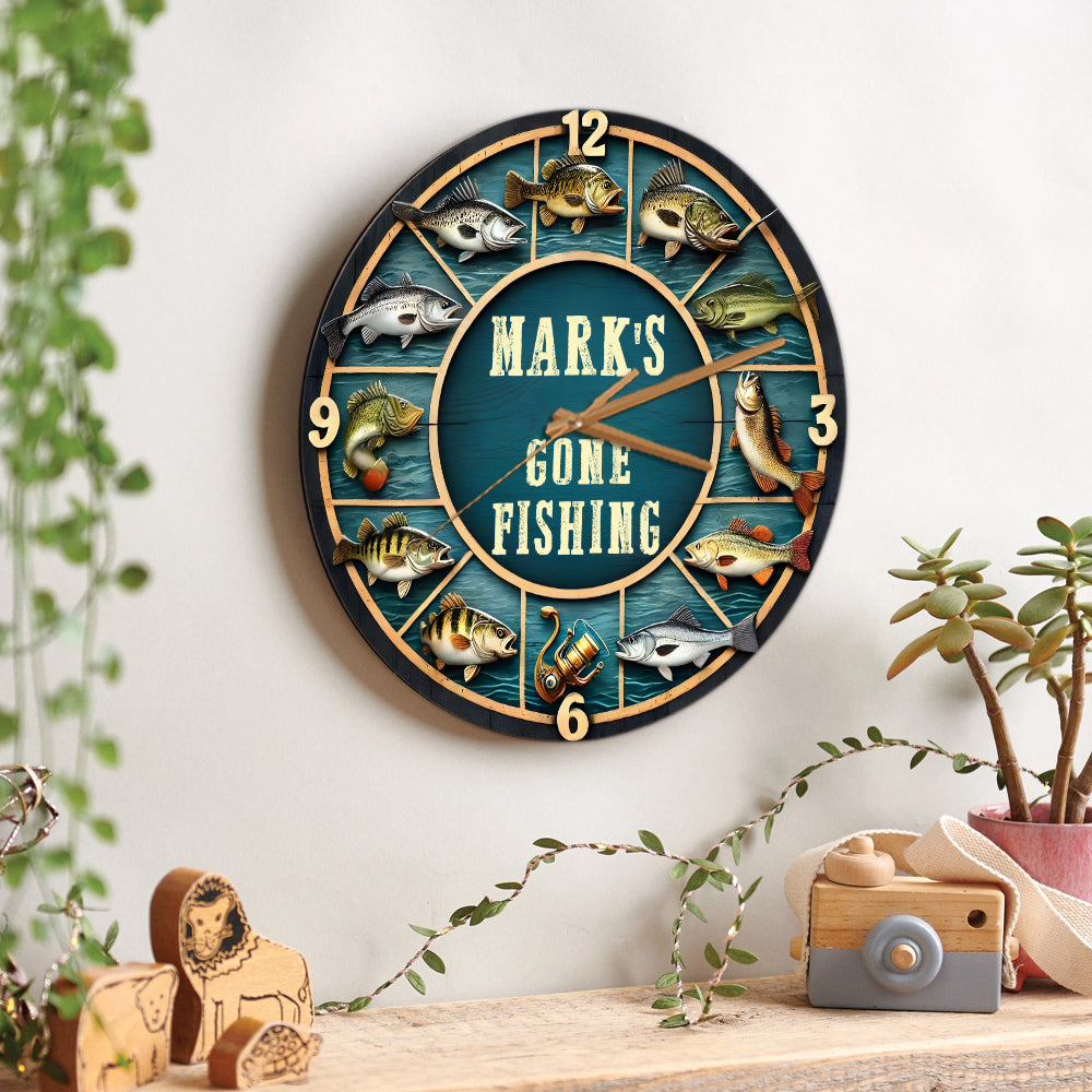 Gone Fishing Time - Personalized Fishing Wall Clock