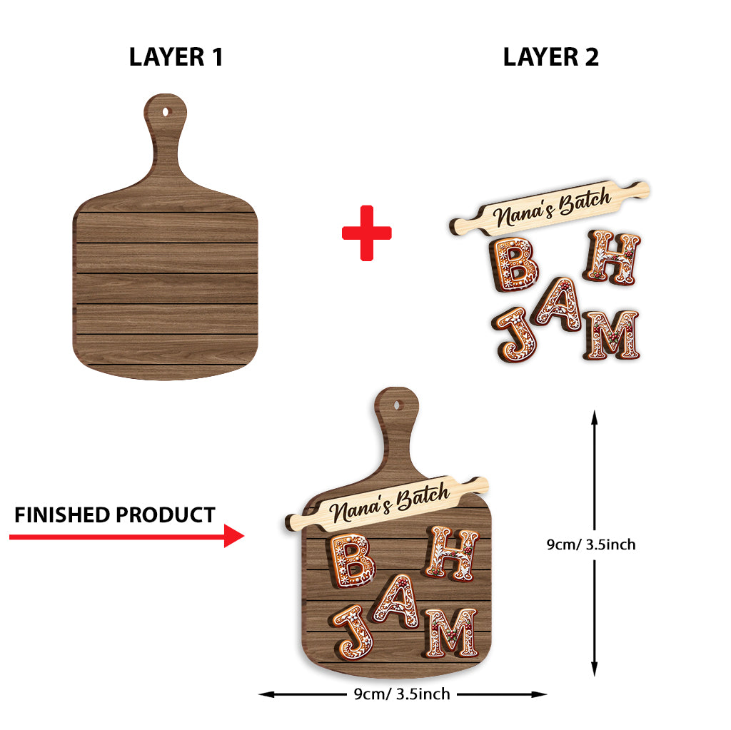 Lettre de l'alphabet en pain d'épice - Ornement en bois personnalisé à 2 niveaux pour la famille