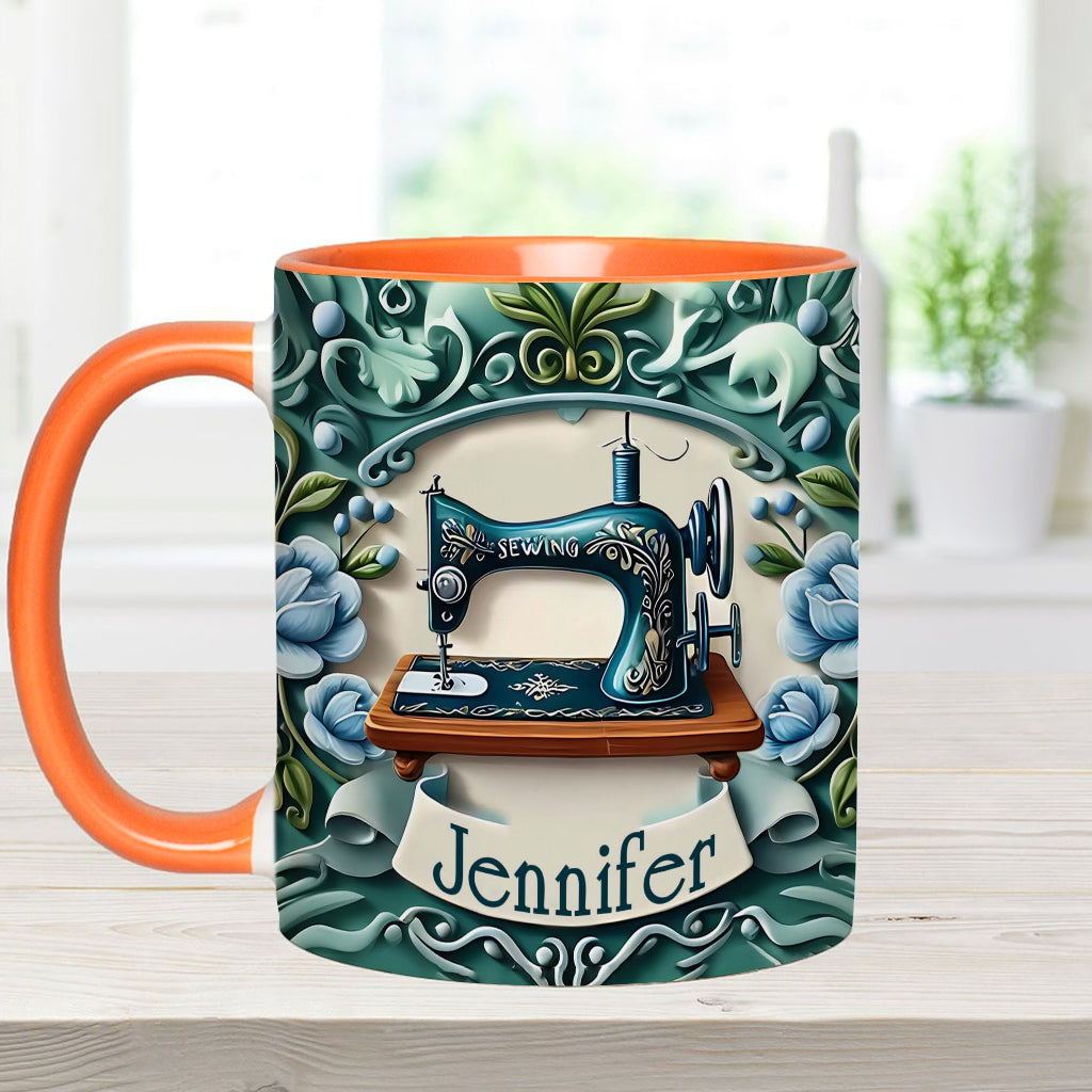 Mug personnalisé « Machine à coudre bleue » - Thème couture