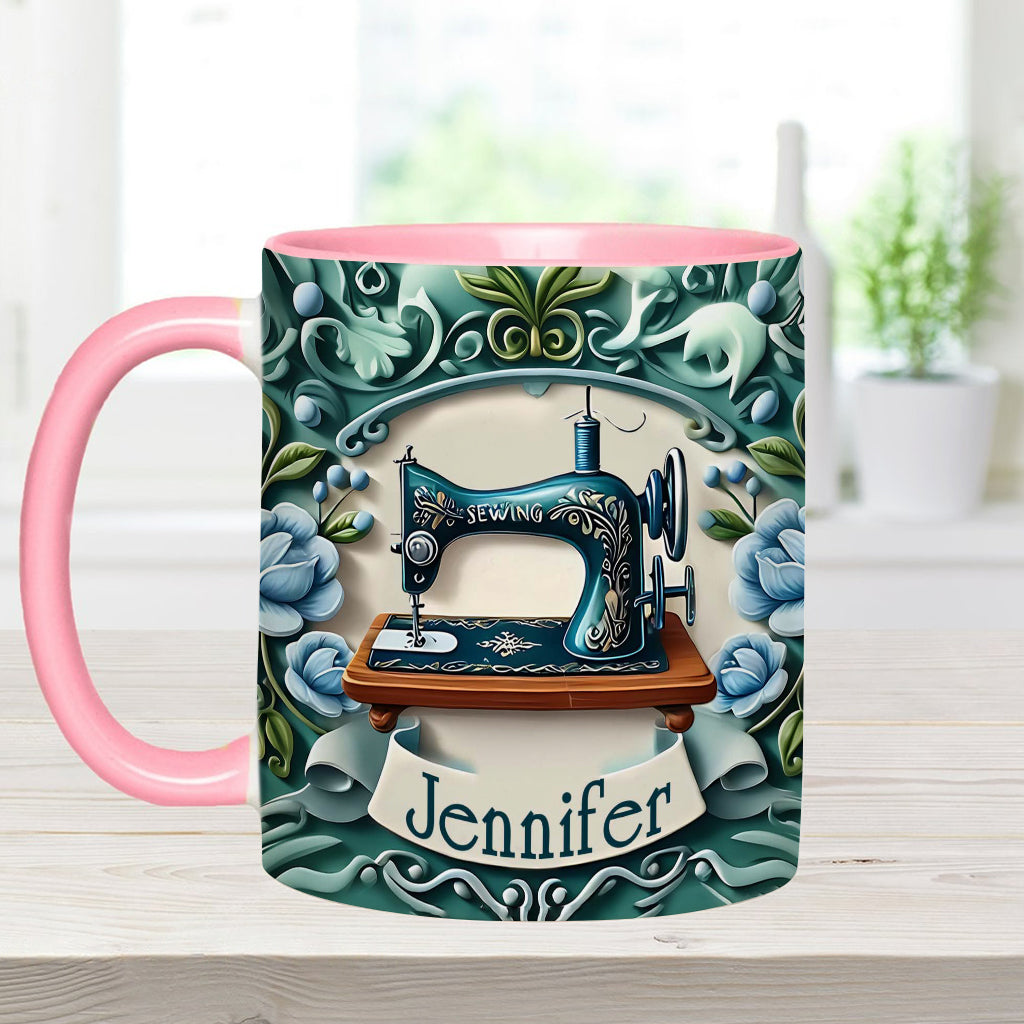 Mug personnalisé « Machine à coudre bleue » - Thème couture