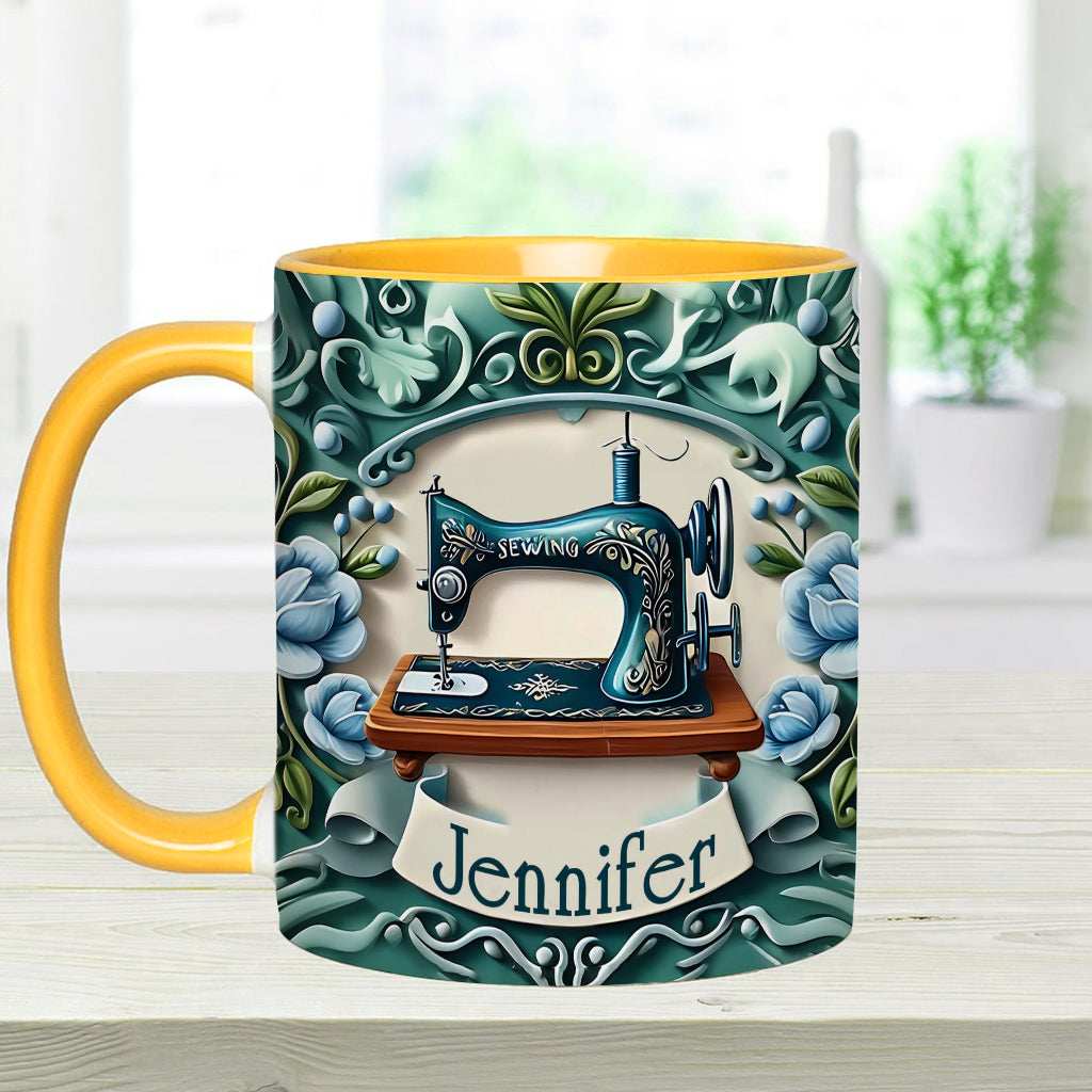 Mug personnalisé « Machine à coudre bleue » - Thème couture