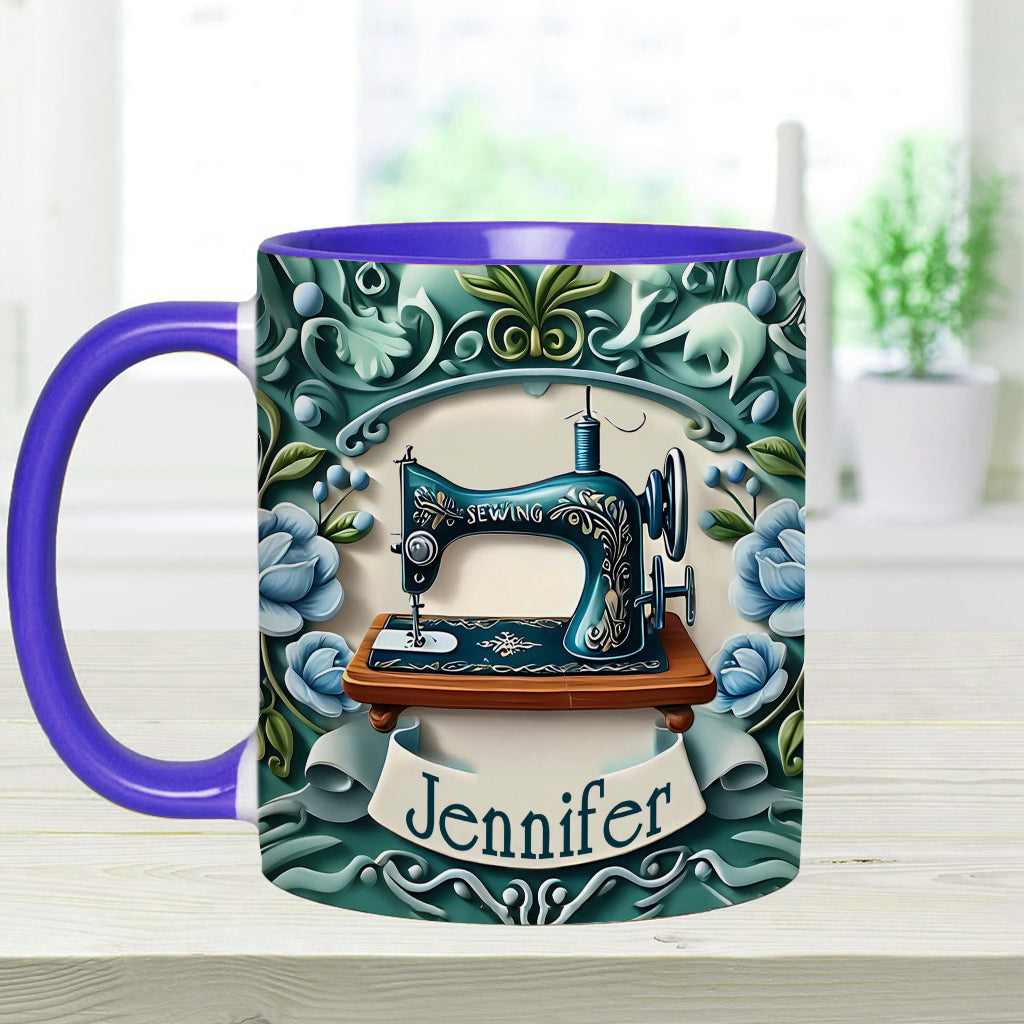 Mug personnalisé « Machine à coudre bleue » - Thème couture