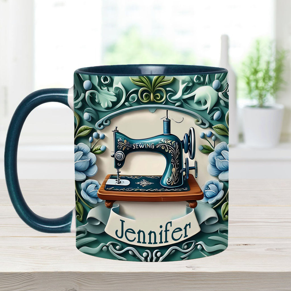 Mug personnalisé « Machine à coudre bleue » - Thème couture